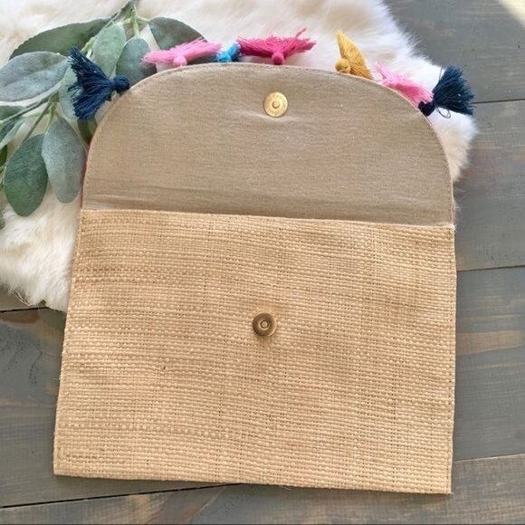 Boho Straw Clutch Purse Multicolored Tassels - Picture 5 of 6